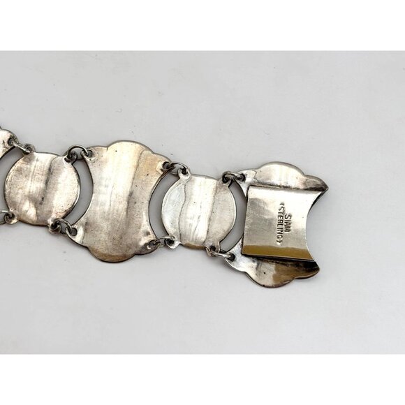 Rare Siam Sterling Silver Chainlink Paneled 30's 925 Vintage Chunky Bracelet - Picture 11 of 15